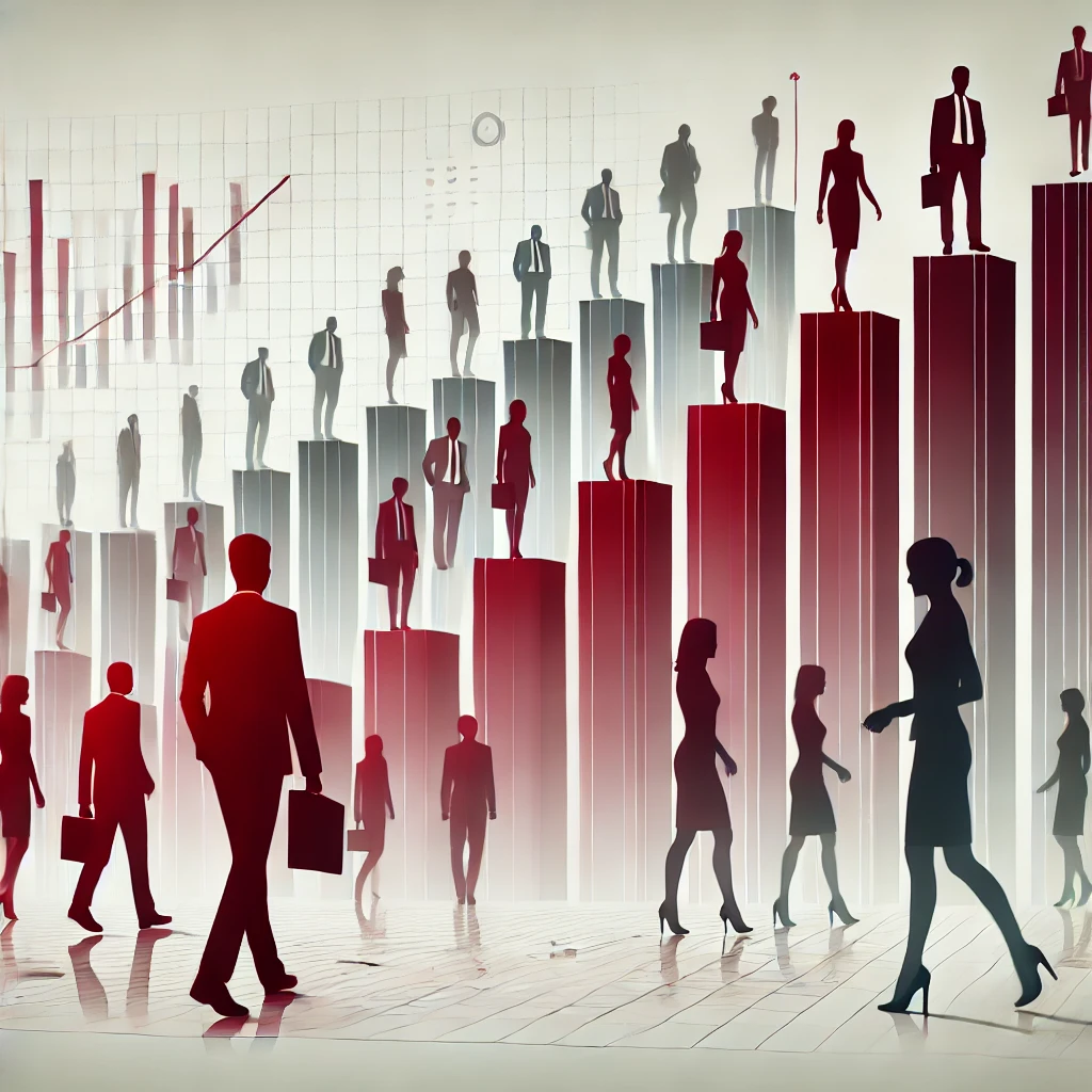 DALL·E 2025-02-20 18.43.52 - A professional illustration combining human elements with data visualization. In the foreground, minimalist silhouettes of office workers gradually fa - "Solidarność" Pracowników Sądownictwa i Prokuratury