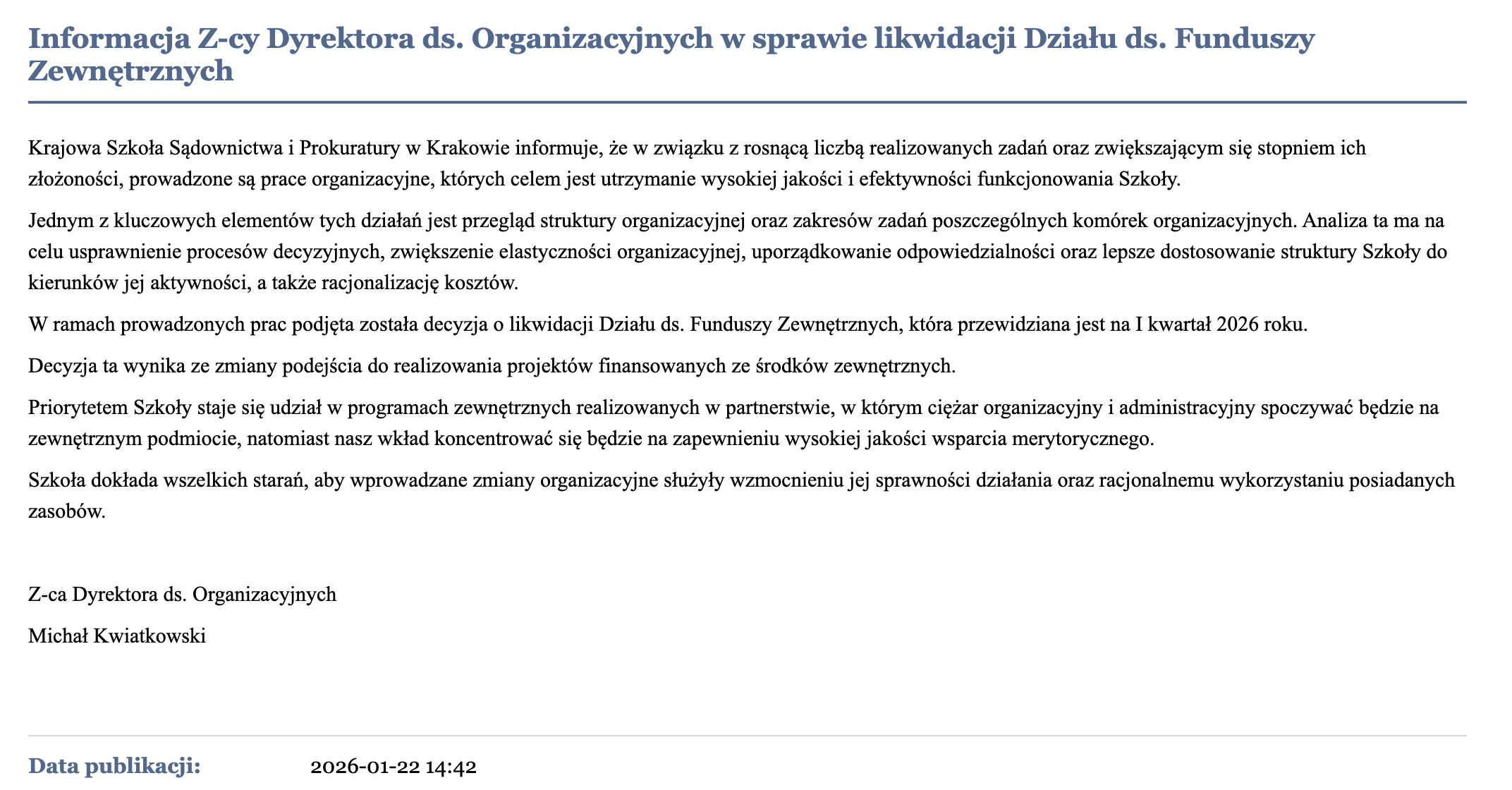 20260122 Informacja KSSiP - "Solidarność" Pracowników Sądownictwa i Prokuratury