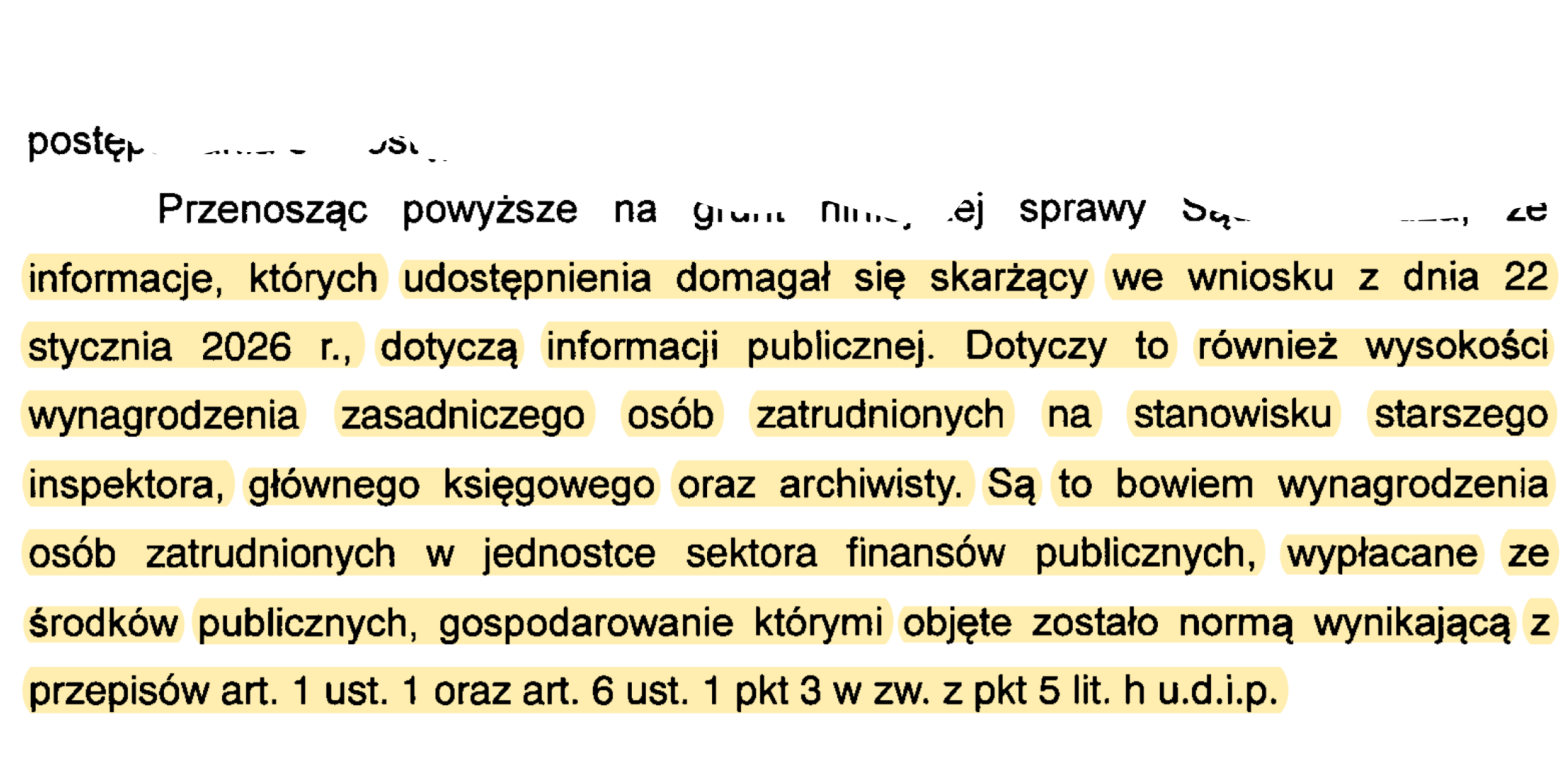 2 - "Solidarność" Pracowników Sądownictwa i Prokuratury Polish legal text about disclosing information and salaries of public-sector employees (senior inspector, chief accountant, archivist).